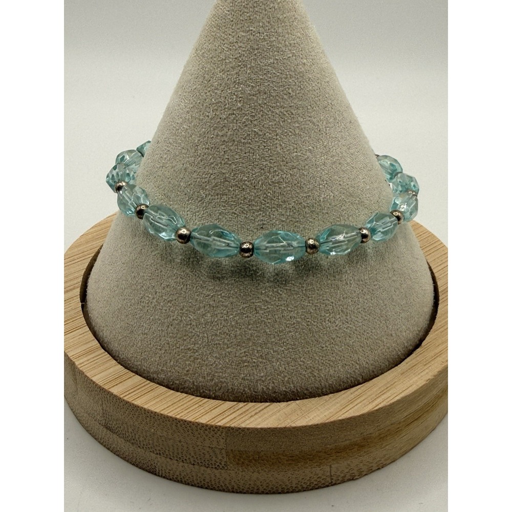 Vintage Sterling Silver Baby Blue Glass Beaded Bracelet 7"